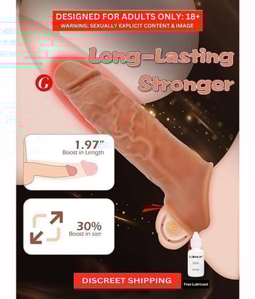 Add 2" 35% Bigger Performance ED Helper Extender Male Penis Extension Sleeve Sheath Enlarger Enhancer-Brown By NaughtyNights + Free Kaamraj Lubricant