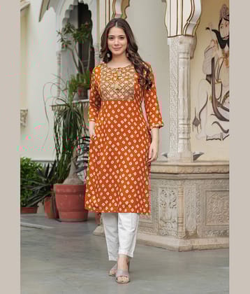 Kapadia Pack of 1 Rayon Embroidered Straight Women's Kurti - ( Orange )