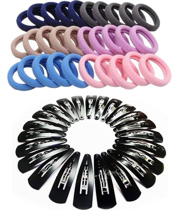 VSAKSH Women's Combo Of Black Metal Hair Clips (12 Pcs) With Multicolor Soft DIY Elastic Hair Bands (Set of 5)