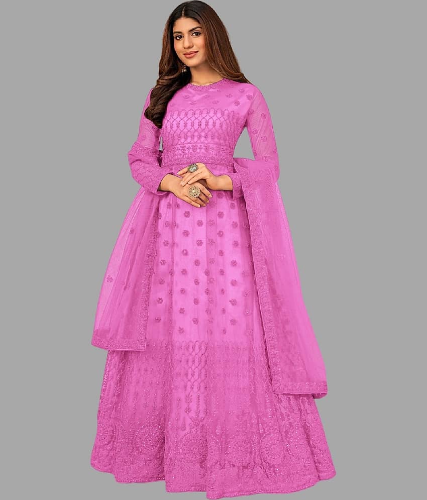 JULEE Pink Flared Net Women's Semi Stitched Ethnic Gown ( Pack of 1 )