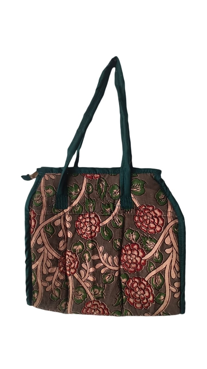 KALANKARI  Hand Embroidered Cotton Tote Bag with Floral Print