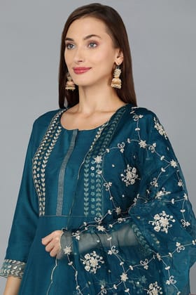 Turquoise Blue Silk Blend Straight Kurta Pant With Dupatta PKSKD1901 Turquoise Blue Silk Blend Straight Kurta Pant With Dupatta PKSKD1901