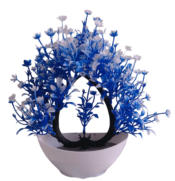 Artificial Potted Blue & White Flower Plant for Home Decor