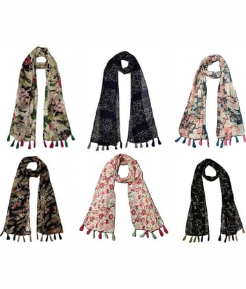 stolevilla Multi Printed Poly Cotton Yarn Stoles ( Pack of 6 )