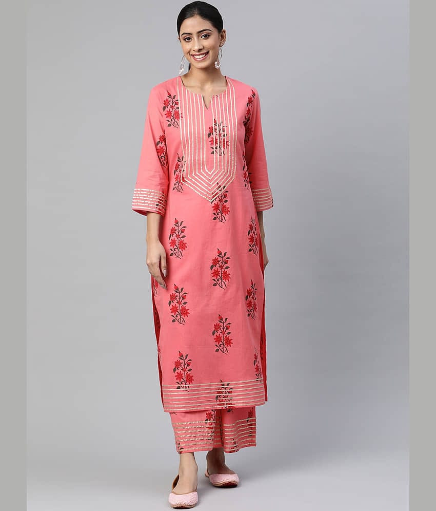 SVARCHI - Pink Straight Cotton Women's Stitched Salwar Suit ( Pack of 1 )