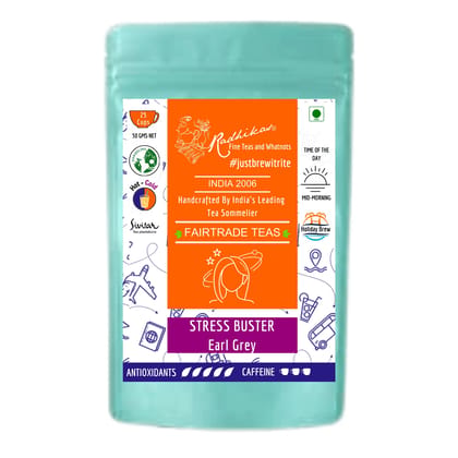 STRESS BUSTER Earl Grey Tea - Calm Mind & Improve Digestion (50 gm - Makes 25 Cups of Tea) by M/S RADHIKAS FINE TEAS AND WHATNOTS