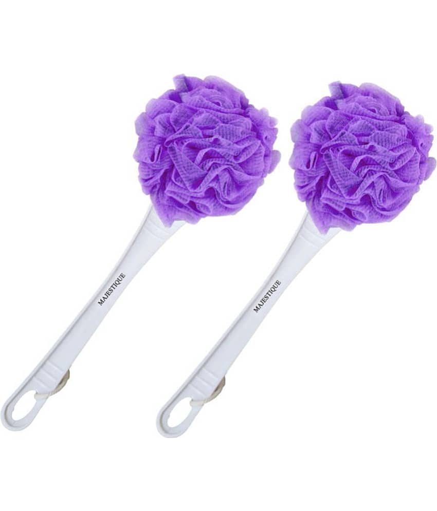 Majestique Long Handle Loofah for Back Scrubber, Easy Reach Body Wash - Pack Of 2 Color May Vary