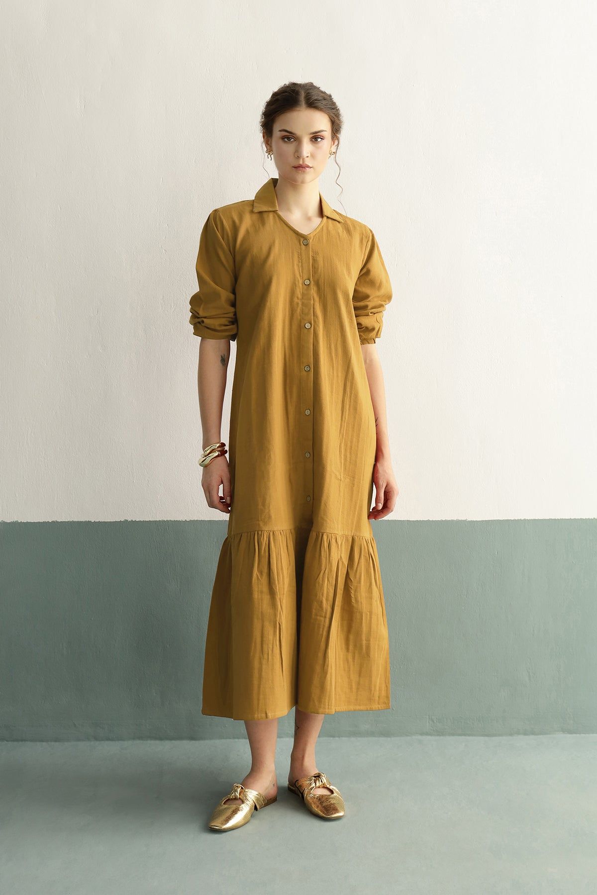 Rosetta Dress: Mustard-XS