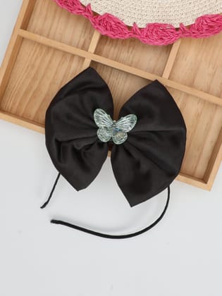 Satin Bow Hairband with Butterfly - Black-one Size / Black