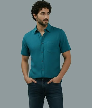 Trendi Vastra Cotton Blend Slim Fit Solids Half Sleeves Men's Casual Shirt - Turquoise ( Pack of 1 )