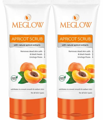 Meglow Apricot Scrub with Natural Extracts Gentle Exfoliation & Soft Skin - 70g Each ( Pack of 2)