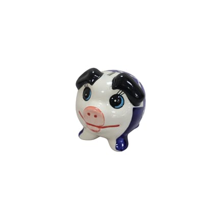 Khurja Pottery Piggy Bank Blue Medium| Hand painted | Kitchen ware | Home Décor | Blue