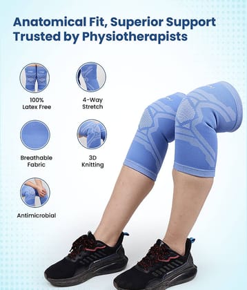 Leeford Knee Support Pair for Pain Relief, Men & Women, Soft Designer Grey - M Size