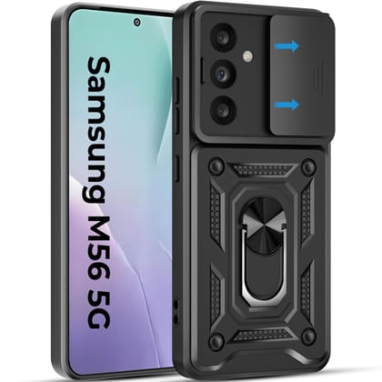 A rtistque Armor Bumper Back Case Cover for Samsung Galaxy M56 5G / F56 5G | Stylish Ring Holder & Inbuilt Stand | Sliding Camera Cover | Shockproof TPU | Samsung M56 & F56 Back Cover - Black A rtistque Armor Bumper Back Case Cover for Samsung Galaxy M56