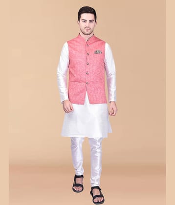 PRINTCULTR White Silk Regular Fit Men's Kurta Pyjama Set ( Pack of 1 )