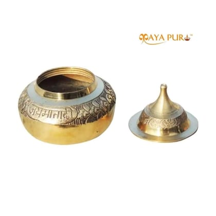 MAYAPURI Handmade Pital Sindoor Dani or Kumkum Dibbi/Golden Sindur Box/Pill box/Sindoora Round Shape (4.2X4.2X4.8 cm) Made of Pure Brass (Pack of 1)