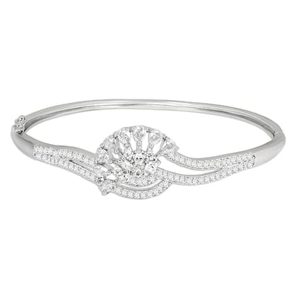 Elegant Sterling Silver Diamond-Studded Bangle Bracelet