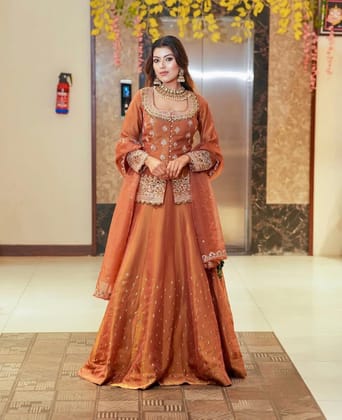 Orange Color Wedding Wear Designer Embroidered Ready to Wear Lehenga-M-38