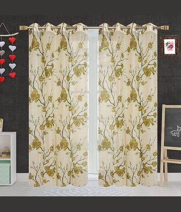 Kraftiq Homes Floral Transparent Eyelet Curtain 9 ft ( Pack of 2 ) - Green