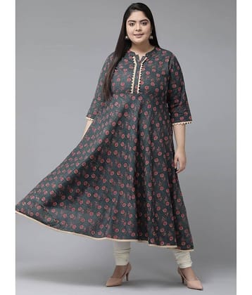 Yash Gallery Cotton Printed Anarkali Women's Kurti - Grey ( Pack of 1 )
