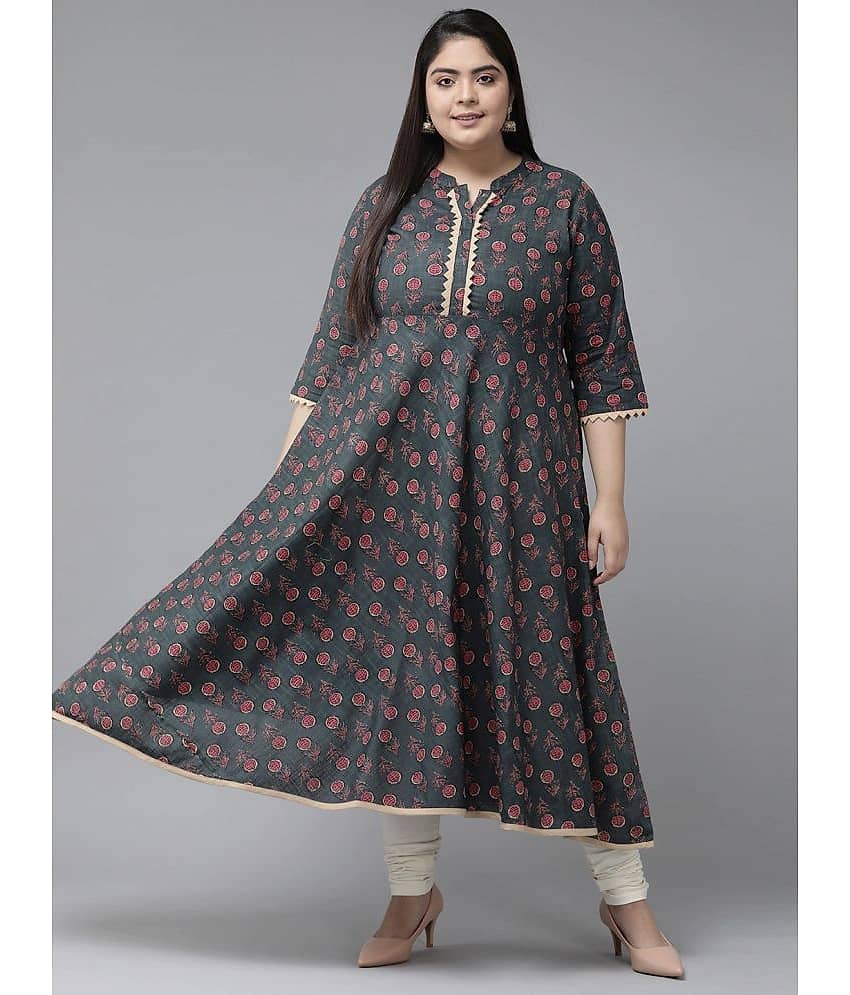 Yash Gallery Cotton Printed Anarkali Women's Kurti - Grey ( Pack of 1 )
