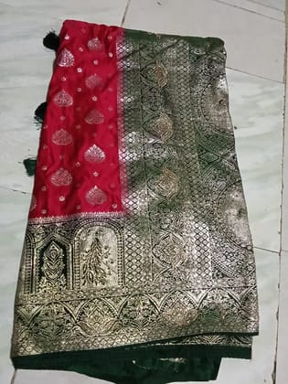 Silk Banarasi SAREE  - Maximum 6.30 full size color dark pink