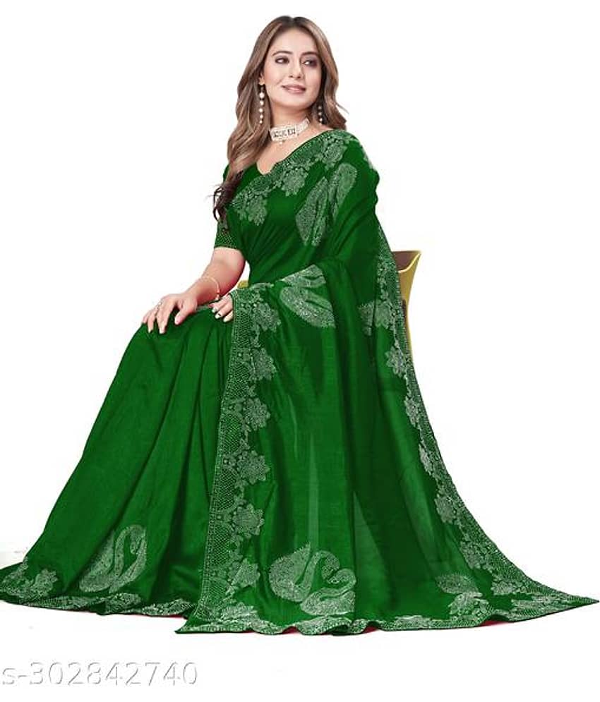 Shivadit ethnic Georgette Embroidered Saree With Unstitched Blouse Piece ( Green )