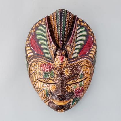 Eyaas Indonesian Batik Wooden Mask Featuring Garuda Bird Design