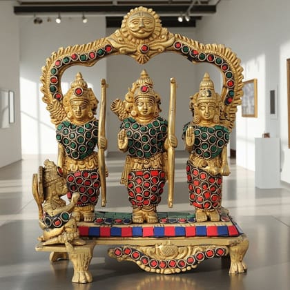 Brass Ram Darbar Statue | Premium Brass Ram Parivar Idol, Height : 9 Inch (BSMAS837 C)