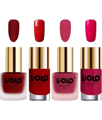 VOLO Extra Shine AND Dull Velvet Matte Nail Polish Red,Pink,Red, Magenta Matte Pack of 4 36 mL
