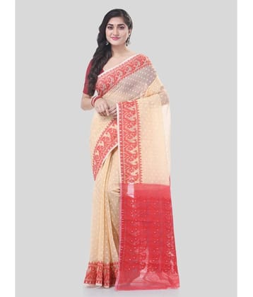 Desh Bidesh Cotton Self Design Saree Without Blouse Piece - Cream ( Pack of 1 ) - Cream