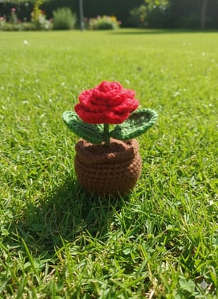 Crochet Handmade Red Rose Pot (1 steam) Crochet Handmade Red Rose Pot (1 steam)