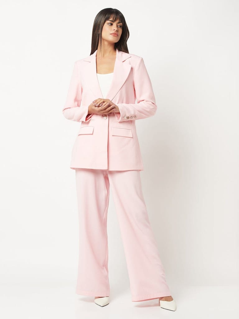 Soft Pink Poly Moss Power Suit - Suits | Buy online on ZillyBuy