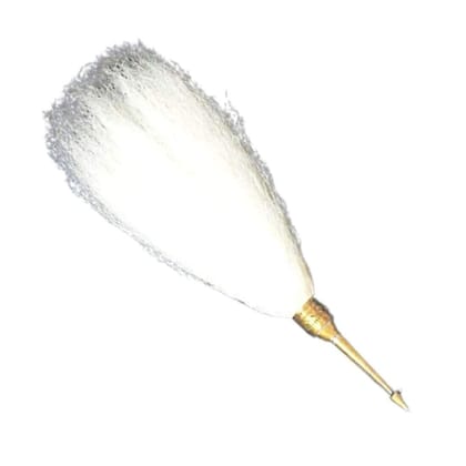 MAYAPURI Chawar for Puja Original or Chanwara/Chaur/Chavar Sahib in Metal Body/Sacred Fly Whisk, Brass Handle Length; 6 inches and Hair Length; 12 inches (Pack of 1)