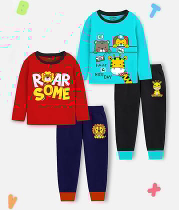 Trampoline Pack of 2 Boys Cotton Blend Nightsuit Set ( Multicolor )