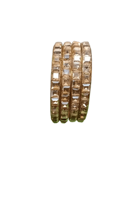 Gold Color Stones Metal Bangle Elegant Handcrafted Jewelry Piece
