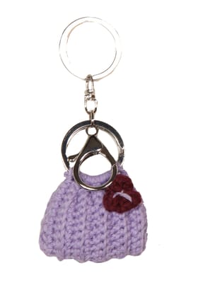 Sukeshcraft Handmade Crochet Mini Bag Keychain, Woolen Purse Shape Key Ring  (Purple -Brown)