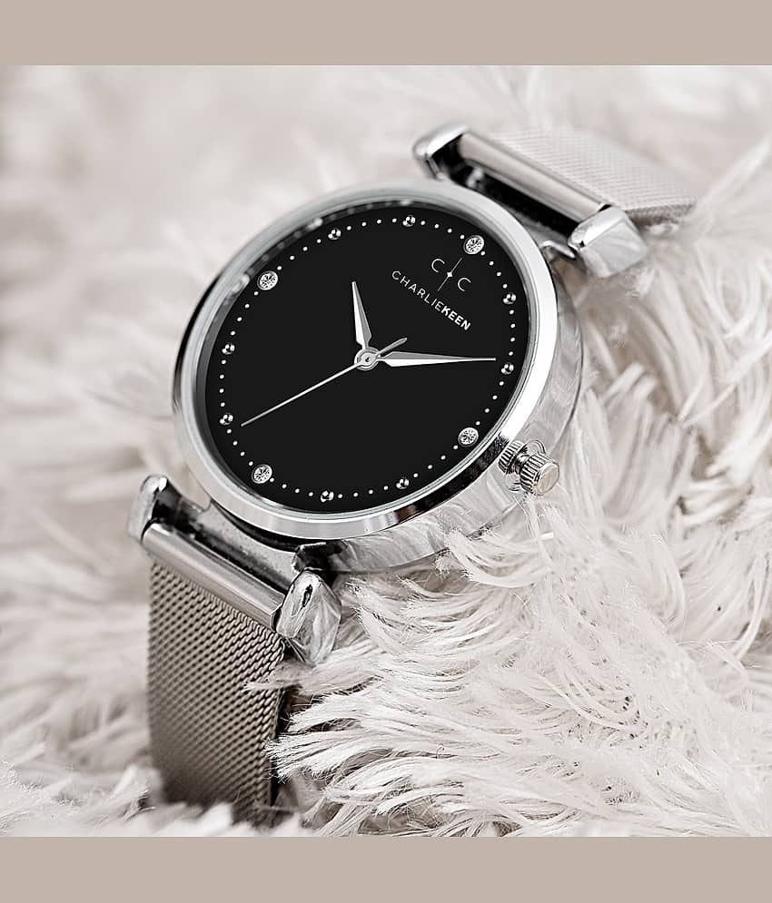 CHARLIEKEEN Black Metal Analog Womens Watch