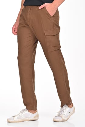 Ivan - Cotton Linen Cargo Trouser - Brown-S-30 / BROWN