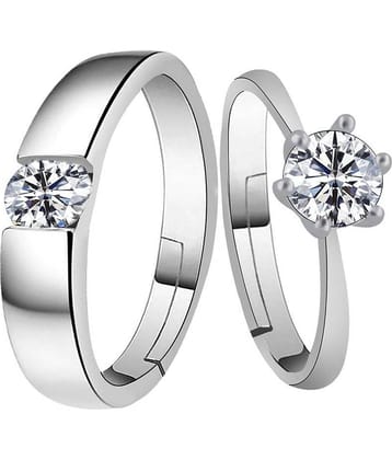 SILVERSHINE Silverplated Elegant LOVE  Solitaire His and Her Adjustable proposal Diamond couple ring For Men And Women Jewellery