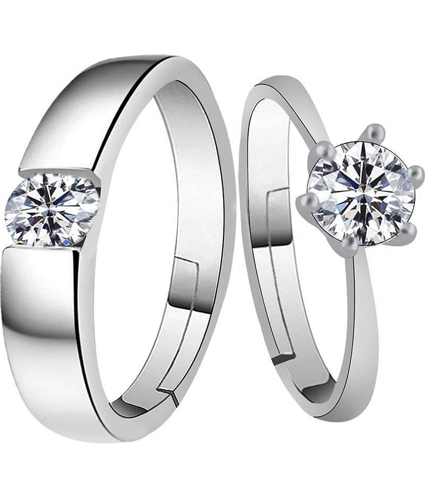 SILVERSHINE Silverplated Elegant LOVE  Solitaire His and Her Adjustable proposal Diamond couple ring For Men And Women Jewellery