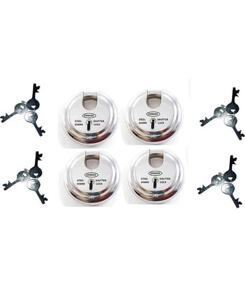 ONMAX Steel Regular Shutter Round Lock,65mm size and 6 levers, Heavy and good Quality Pad Lock, For home, Office and shop (SRSL65) Pack Of 4 Pcs