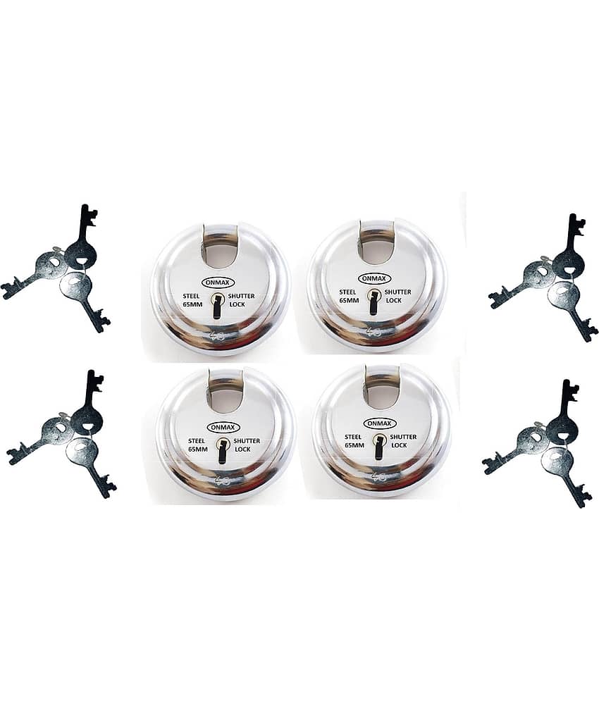 ONMAX Steel Regular Shutter Round Lock,65mm size and 6 levers, Heavy and good Quality Pad Lock, For home, Office and shop (SRSL65) Pack Of 4 Pcs