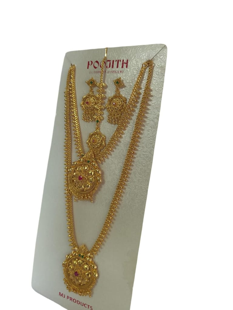 Gold-plated traditional Indian long haram and earrings jewelry set for women