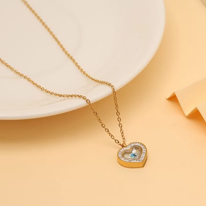 Blue Color Heart Shape Evil Eye Stainless Steel 18k Gold Plated Demi Fine Pendant-Chain Length: 38.00 CM | Pendant: 1.20 CM x Width: 1.30 CM / Blue / Alloy With Good Quality Gold Plated