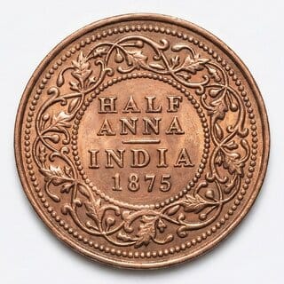 Big Half Anna 1875 Victoria, British India old Copper Coin Silver Heritage