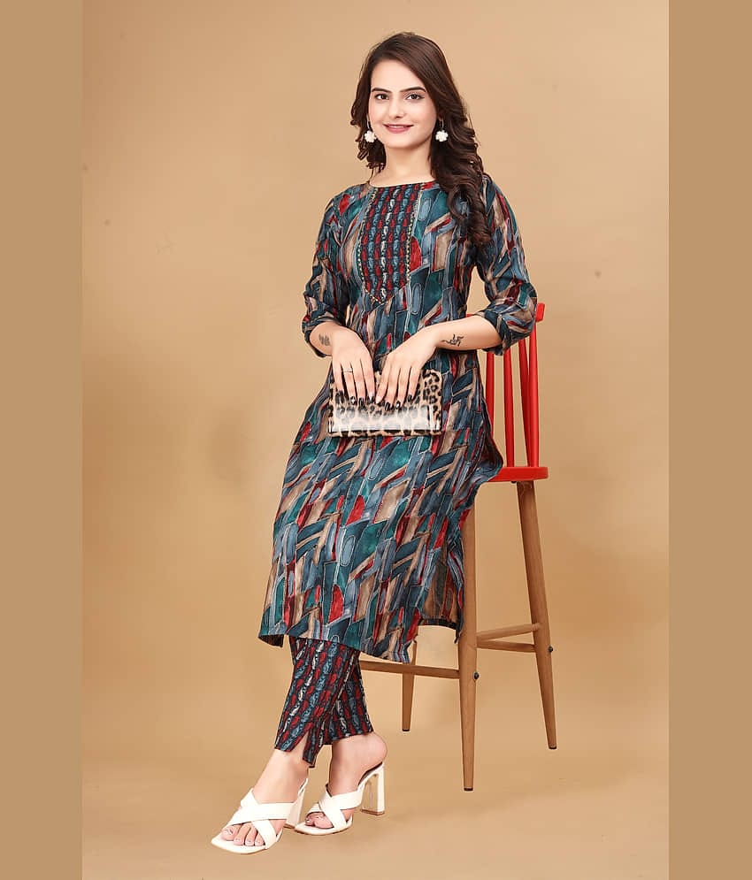 Women Basket Cotton Blend Printed Kurti With Pants Women's Stitched Salwar Suit - Pink ( Pack of 1 )