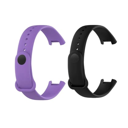 Valente Soft Silicon Band Strap Compatible for Redmi Band Pro (Pack of 2)-Purple & Black