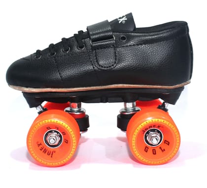 JJ Jonex Shoe Skates, Shoe Skates for Kids, Fix Body Shoe Skates (4 UK/Ind, Black- Gold)