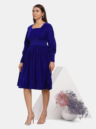 Velvet Evening Dress for Women - Royal Blue-XS